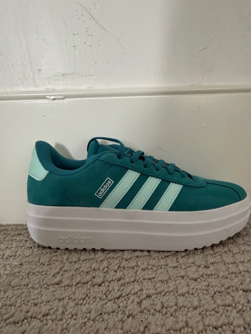 adidas Teal Platform Sneakers with Light Mint Stripes - Picture 2 of 3